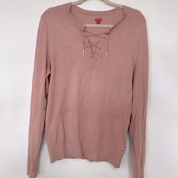 Guess Sweaters Guess Blush Dusty Pink Gold Corset Lace Up